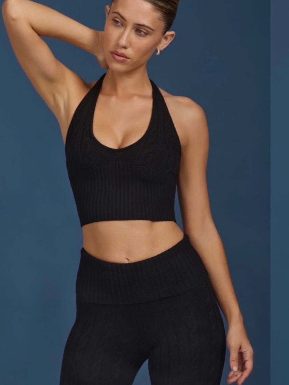 NEW with TAGS Bo + Tee CABLE KNIT HALTER NECK CROP TOP BLACK MEDIUM SMALL $57